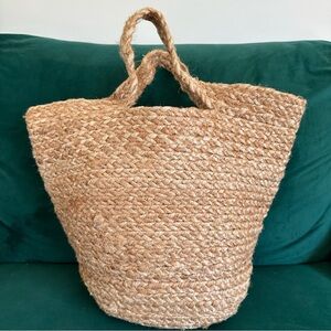 Vintage Jute Woven Tote Farm Bag Natural Woven